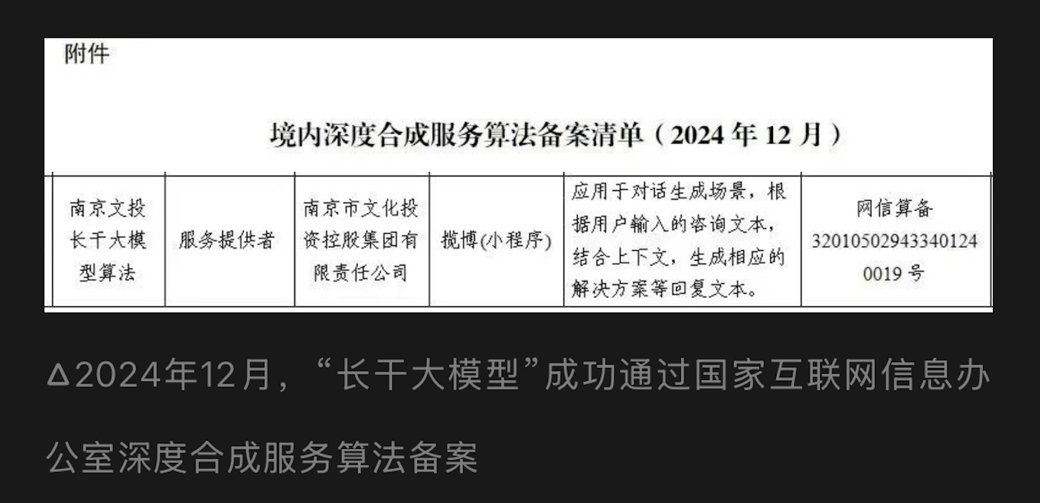长干大模型备案